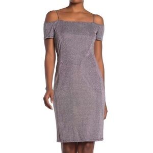 NWT - MARINA midi slim off shoulder metallic dress